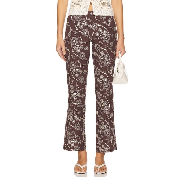 NWT SIEDRES Cera Floral Detailed Chocolate Brown Pants - Picture 5 of 8